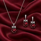 Ruby Red Round CZ Necklace and Earrings Set