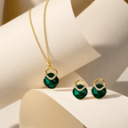 Emerald Green Square Crystal Necklace and Earrings Set
