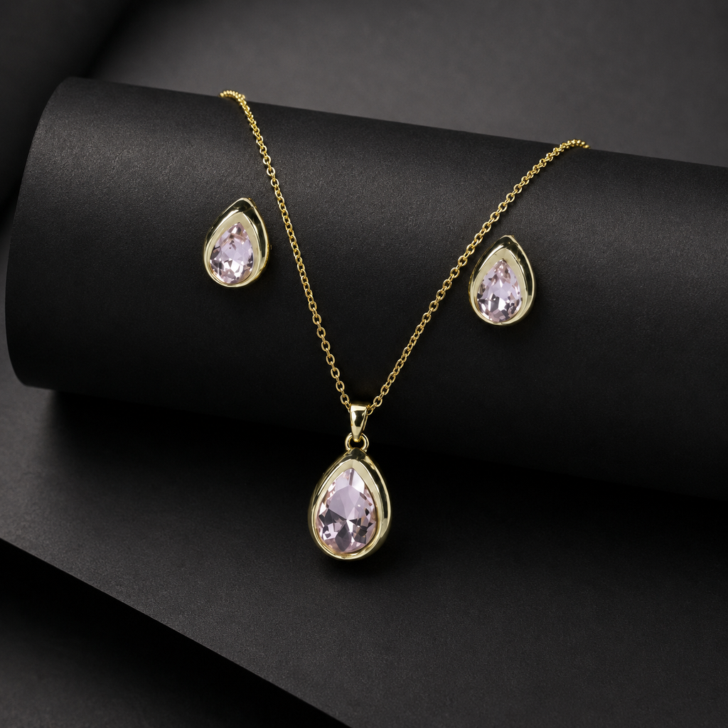 Blush Drop Necklace Earrings Set