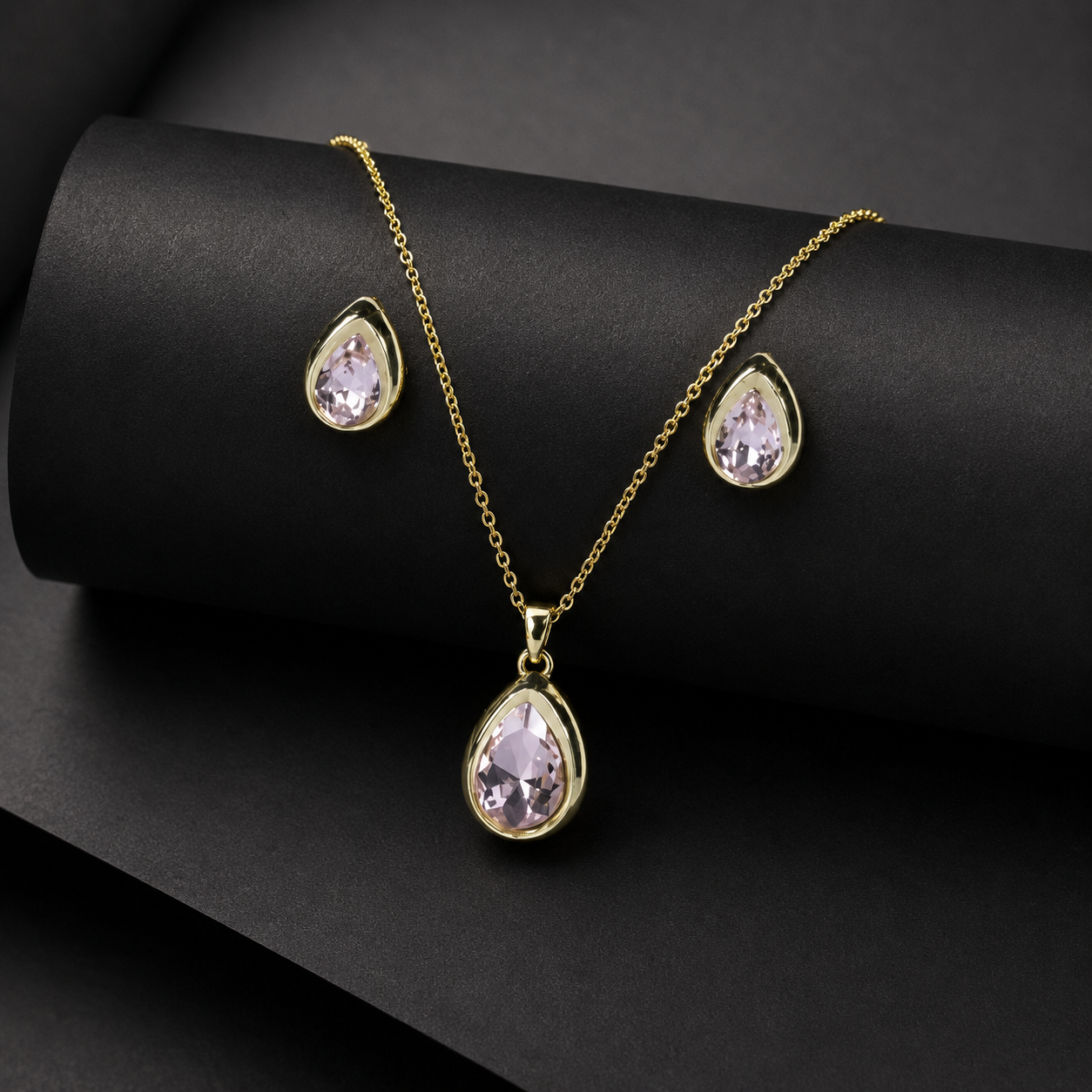 Blush Drop Necklace Earrings Set