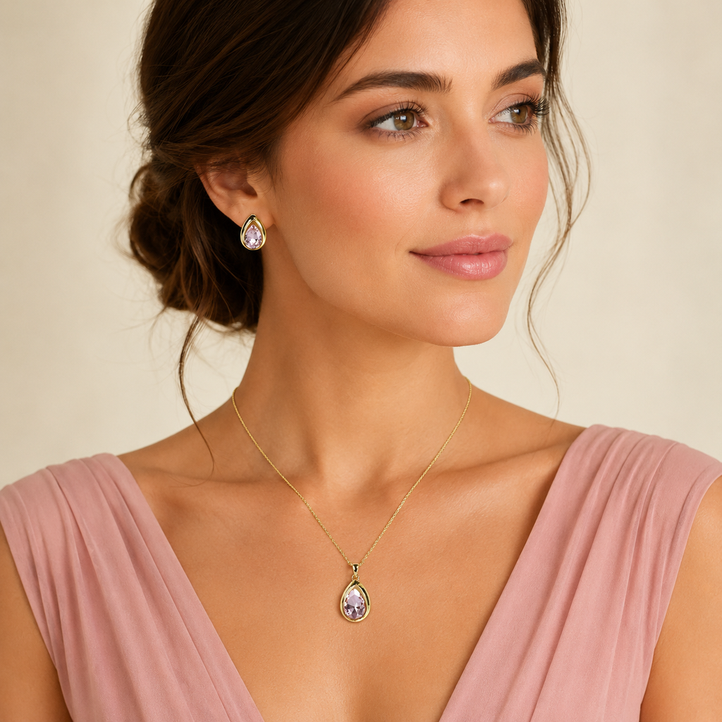 Blush Drop Necklace Earrings Set
