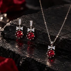 Ruby Red Round CZ Necklace and Earrings Set