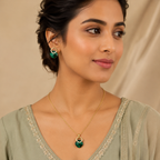 Emerald Green Square Crystal Necklace and Earrings Set