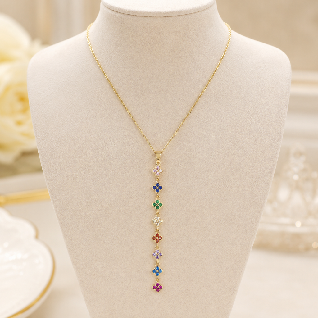 Multicolour Clover Drop Gold-Tone Necklace