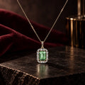 Green Crystal Halo Pendant Necklace