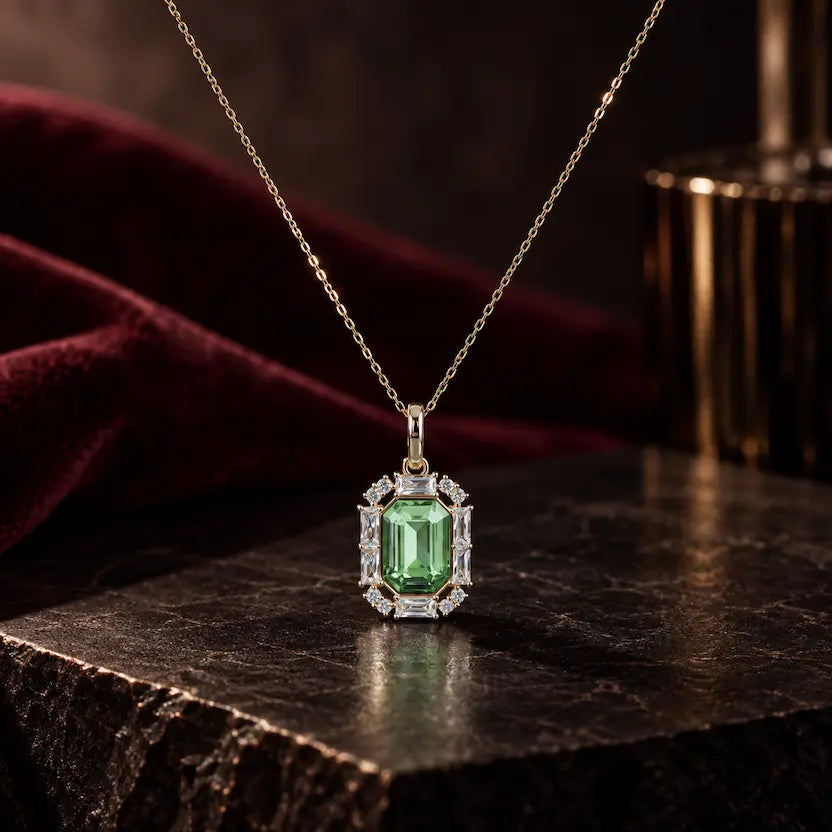 Green Swarovski Crystal Halo Pendant Necklace