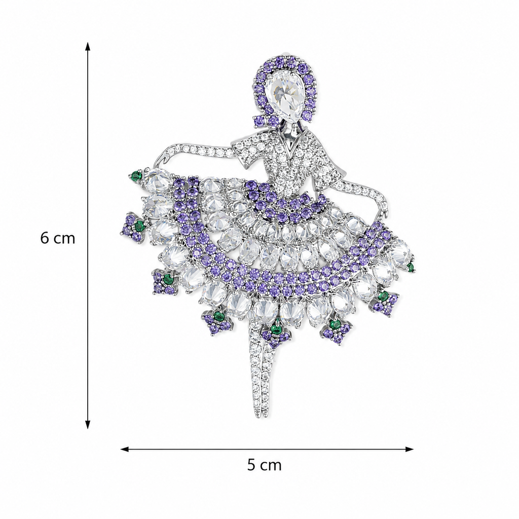 Purple Crystal Dancer Silver-Tone Statement Brooch