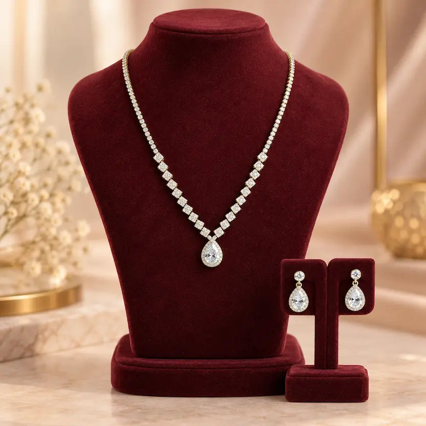 Pear-Cut Tennis Necklace & Earrings Set