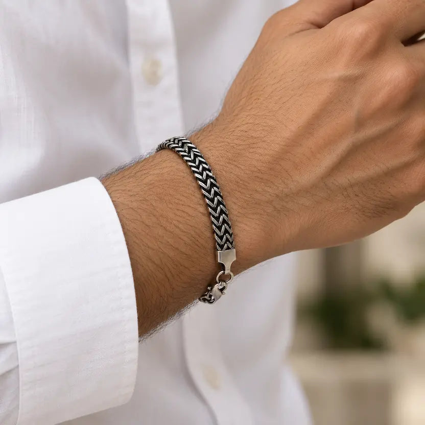 Polished Leaf-Link Men's Bracelet
