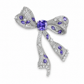 Purple Crystal Bow Silver-Tone Statement Brooch