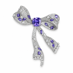 Purple Crystal Bow Silver-Tone Statement Brooch