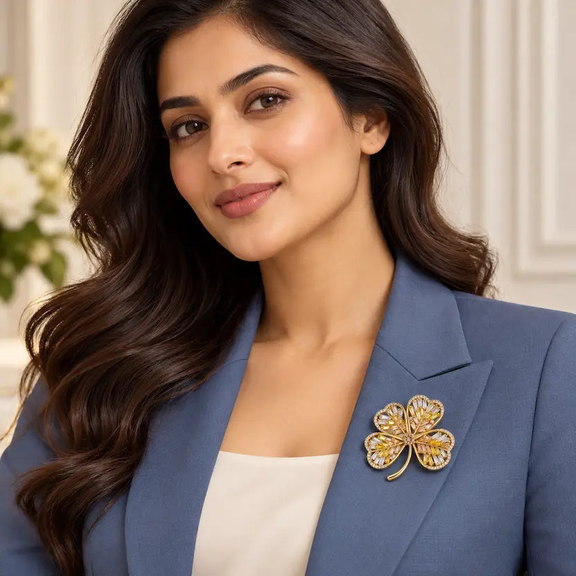 Golden Clover Baguette Brooch