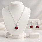 Ruby Red Round CZ Necklace and Earrings Set