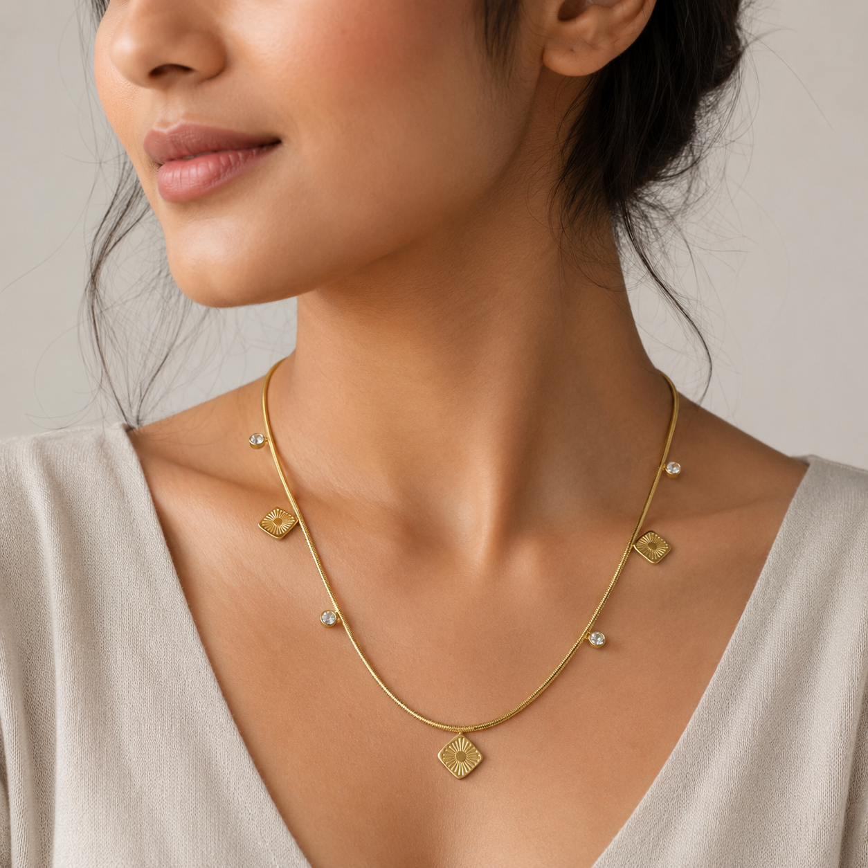 Aurielle Square Charms with Stone Necklace