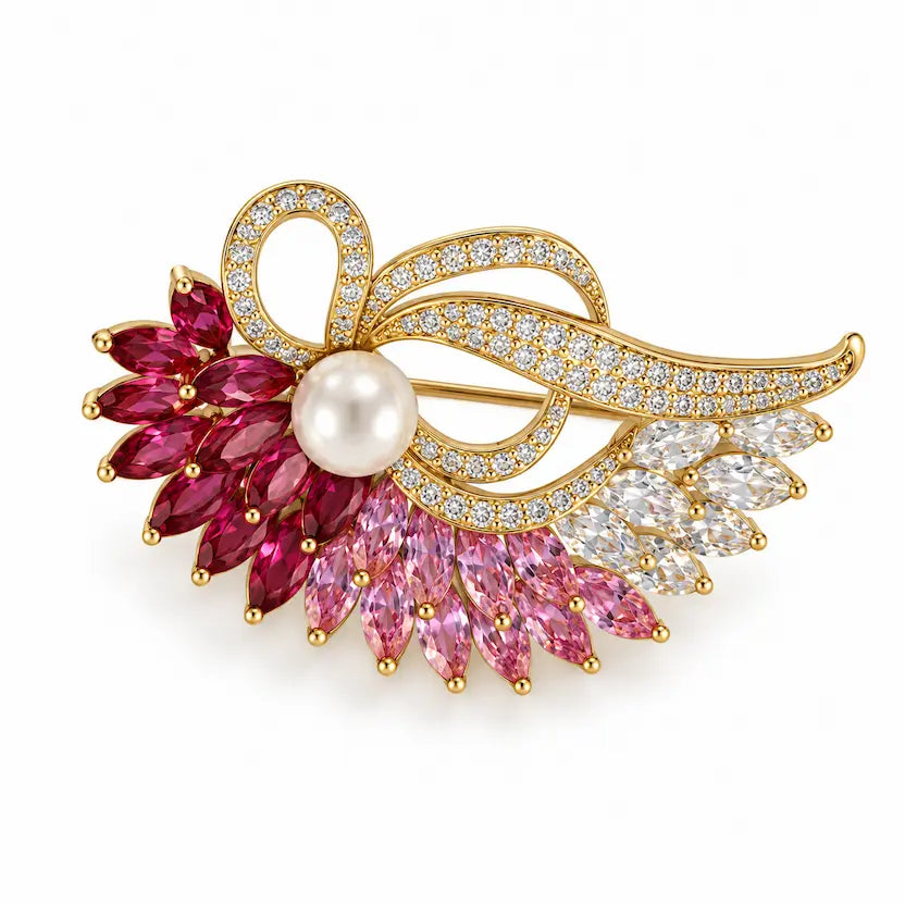 Pearl Blush Leaf Swirl Brooch