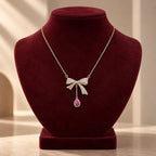 Crystal Bow Pink Teardrop Swarovski Crystal Necklace