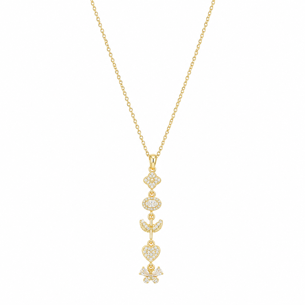 Crystal Charm Drop Gold-Tone Necklace