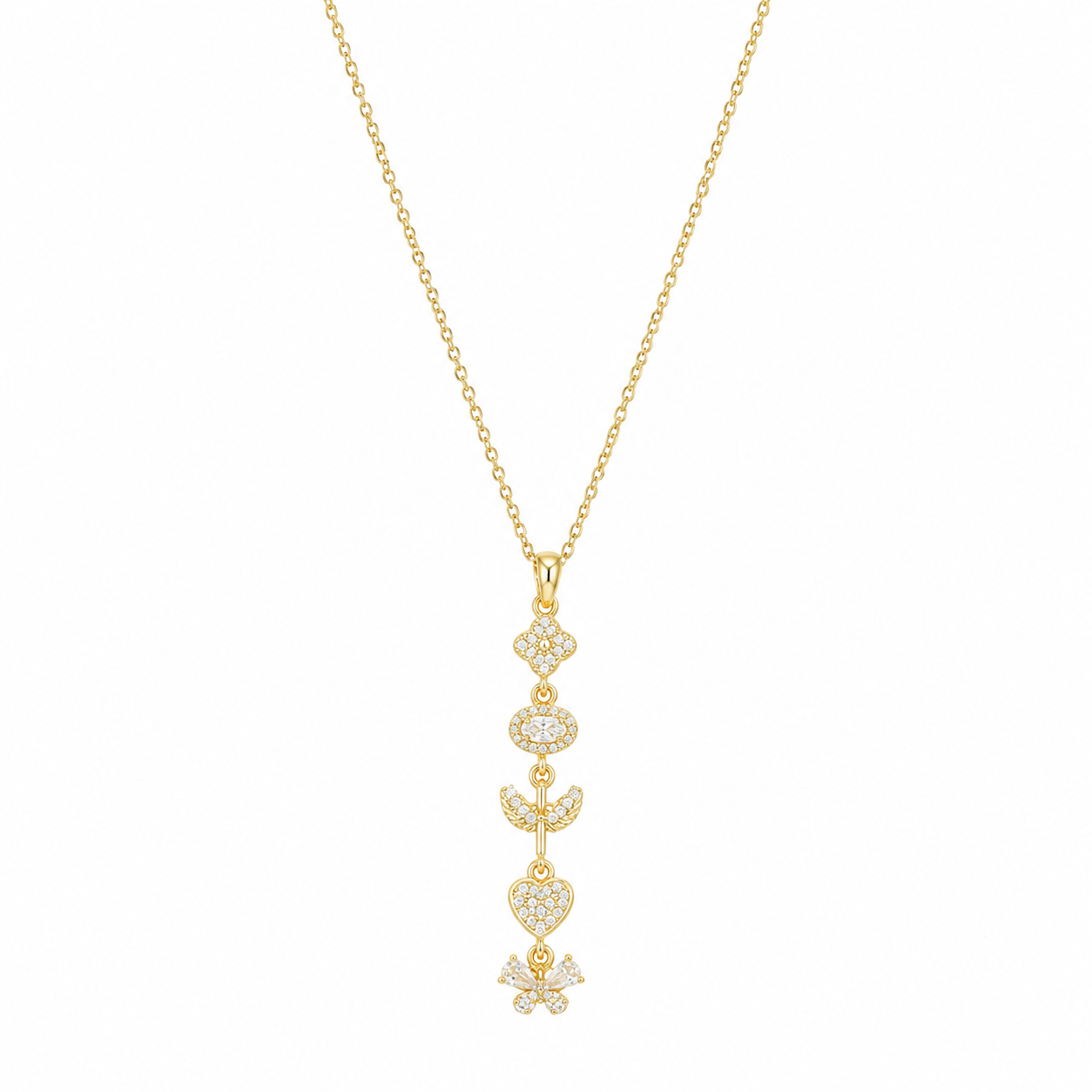 Crystal Charm Drop Gold-Tone Necklace