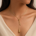 Golden Tear Drop Lariat Necklace