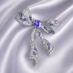 Purple Crystal Bow Silver-Tone Statement Brooch