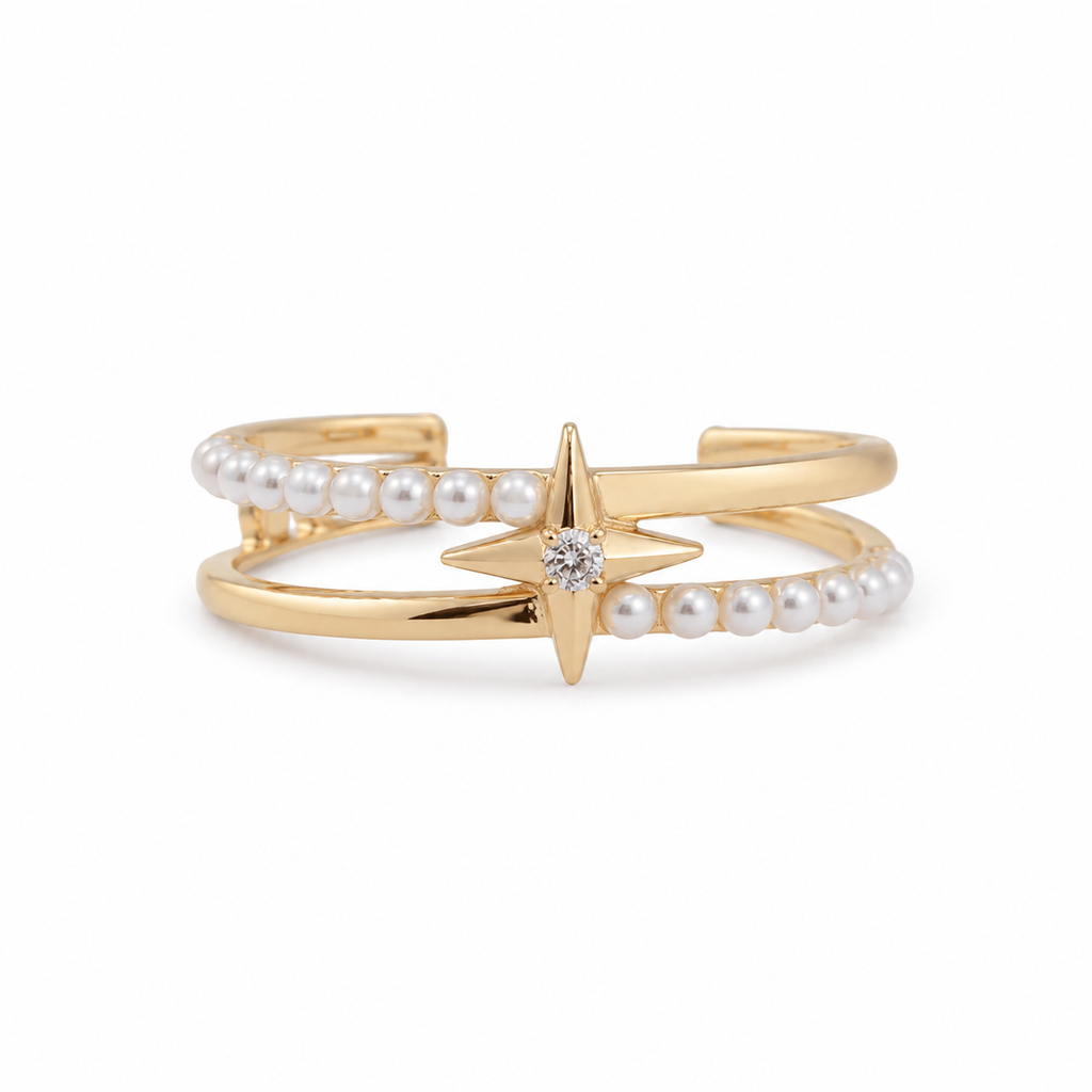 Pearl Starburst Gold-Tone Layered Ear Cuff