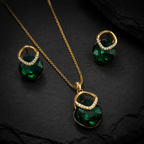 Emerald Green Square Crystal Necklace and Earrings Set