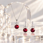 Ruby Red Round CZ Necklace and Earrings Set