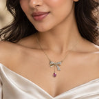 Crystal Bow Pink Teardrop Swarovski Crystal Necklace