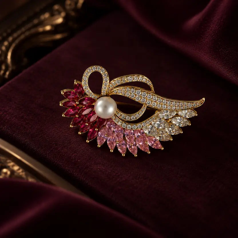 Pearl Blush Leaf Swirl Brooch
