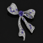 Purple Crystal Bow Silver-Tone Statement Brooch