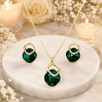 Emerald Green Square Crystal Necklace and Earrings Set