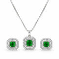 Green Square AD Halo Necklace and Earrings Set