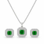 Green Square AD Halo Necklace and Earrings Set