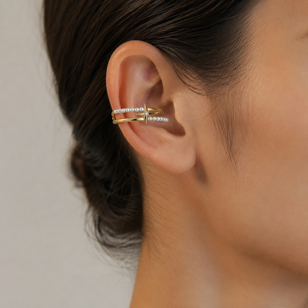 Pearl Starburst Gold-Tone Layered Ear Cuff