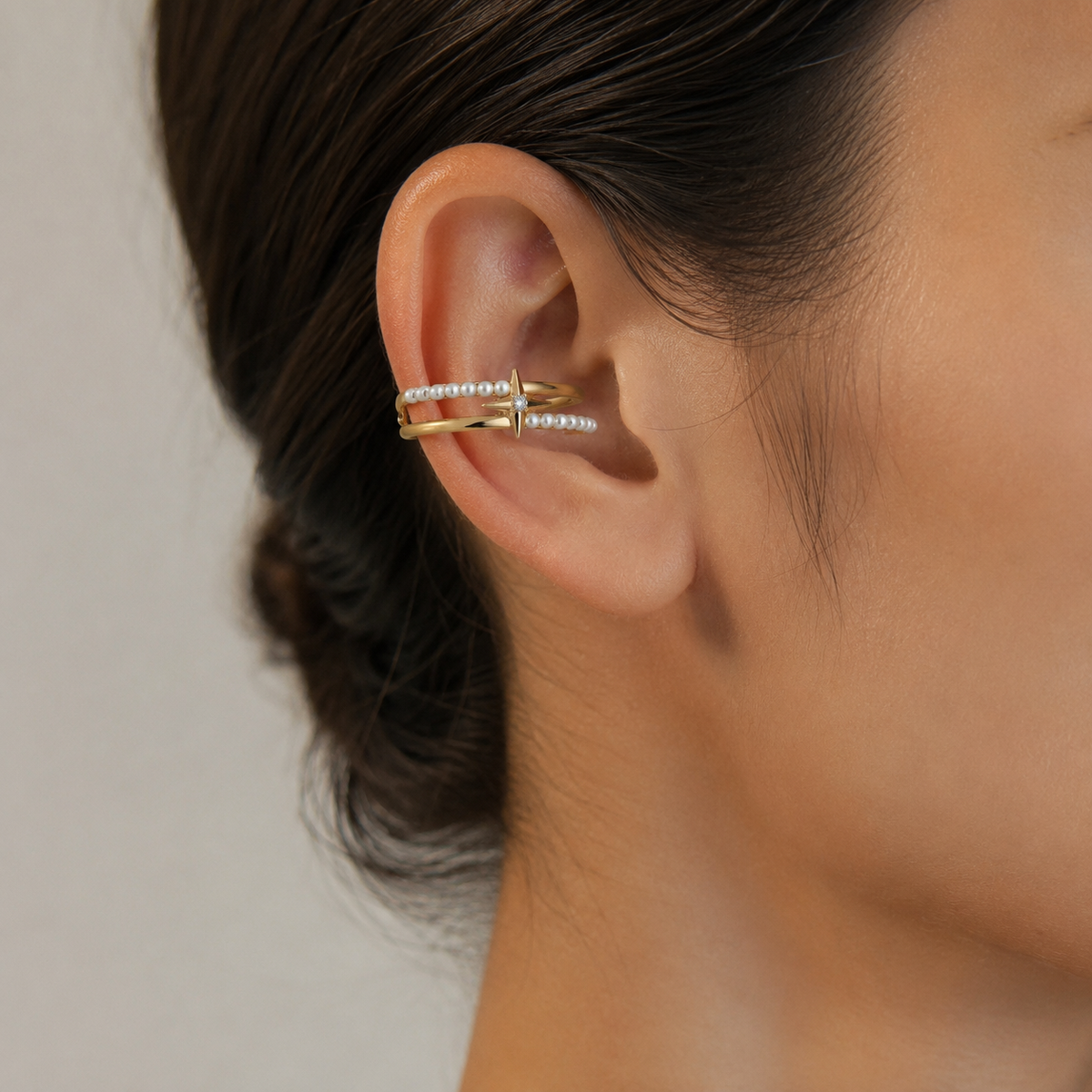 Pearl Starburst Gold-Tone Layered Ear Cuff