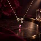 Crystal Bow Pink Teardrop Swarovski Crystal Necklace