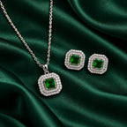 Green Square AD Halo Necklace and Earrings Set