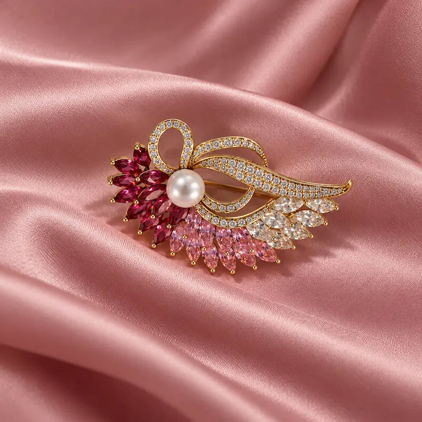 Pearl Blush Leaf Swirl Brooch