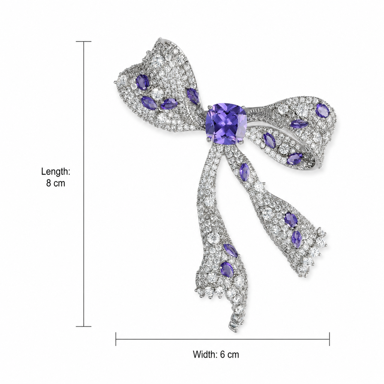 Purple Crystal Bow Silver-Tone Statement Brooch