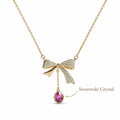 Crystal Bow Pink Teardrop Swarovski Crystal Necklace