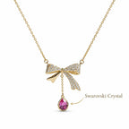 Crystal Bow Pink Teardrop Swarovski Crystal Necklace