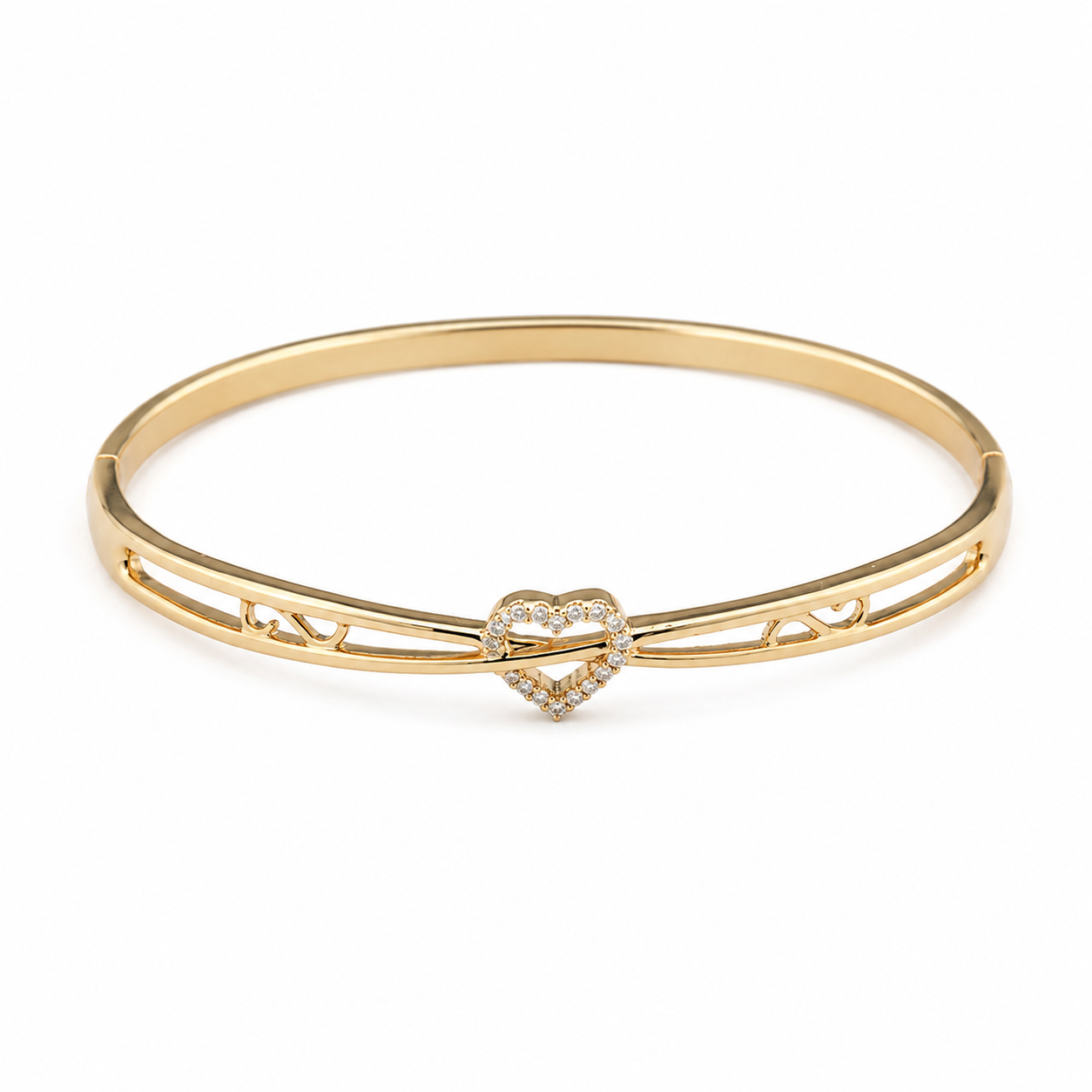 Crystal Heart Rose-Gold Tone Bangle Bracelet