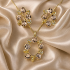 Champagne Round Crystal Necklace and Earrings Set