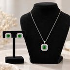 Green Square AD Halo Necklace and Earrings Set