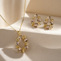 Champagne Round Crystal Necklace and Earrings Set