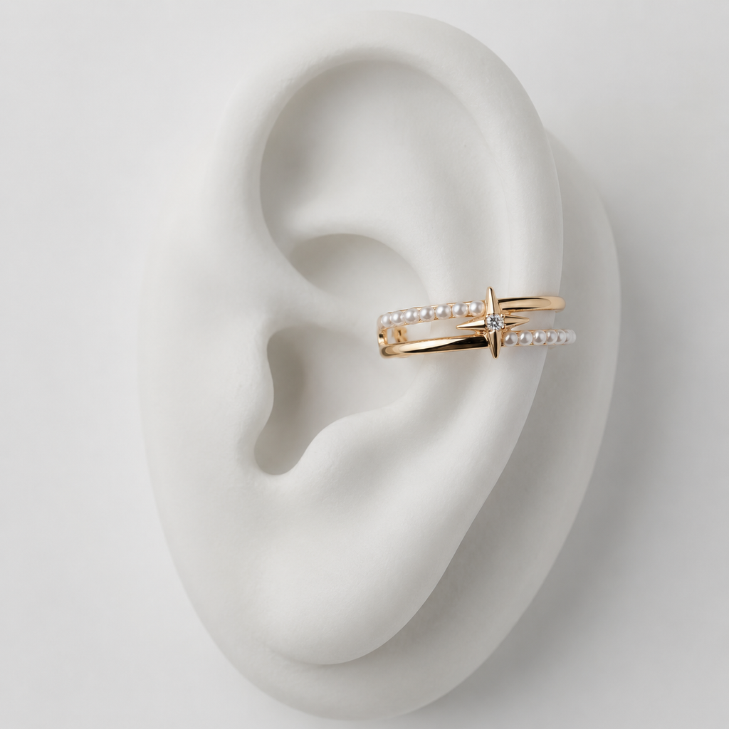 Pearl Starburst Gold-Tone Layered Ear Cuff