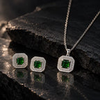 Green Square AD Halo Necklace and Earrings Set