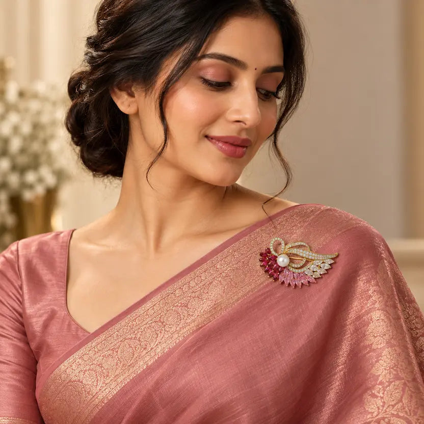 Pearl Blush Leaf Swirl Brooch