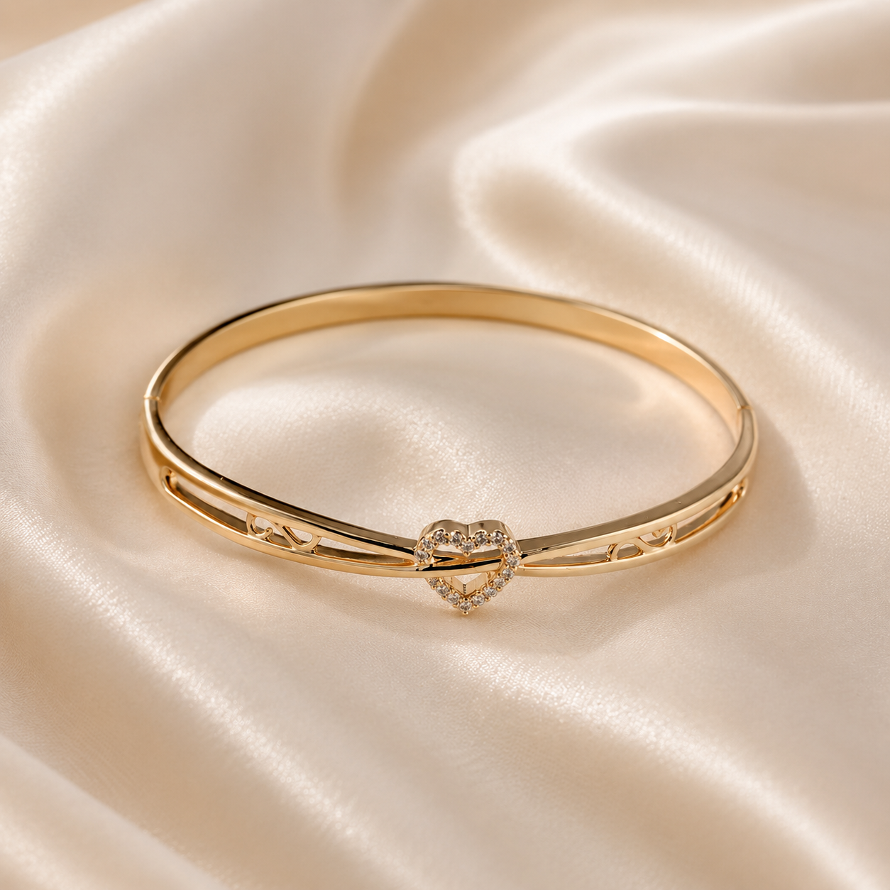 Crystal Heart Rose-Gold Tone Bangle Bracelet
