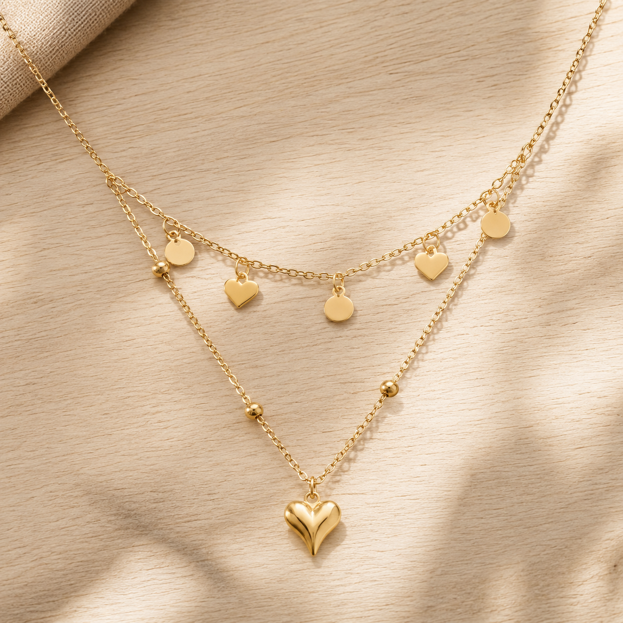 Heart and Disc Stack Necklace